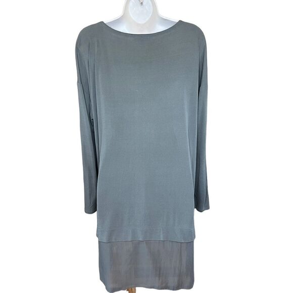Eileen Fisher Moss Green Long Sleeved Silk Tunic Size Small - Picture 3 of 6